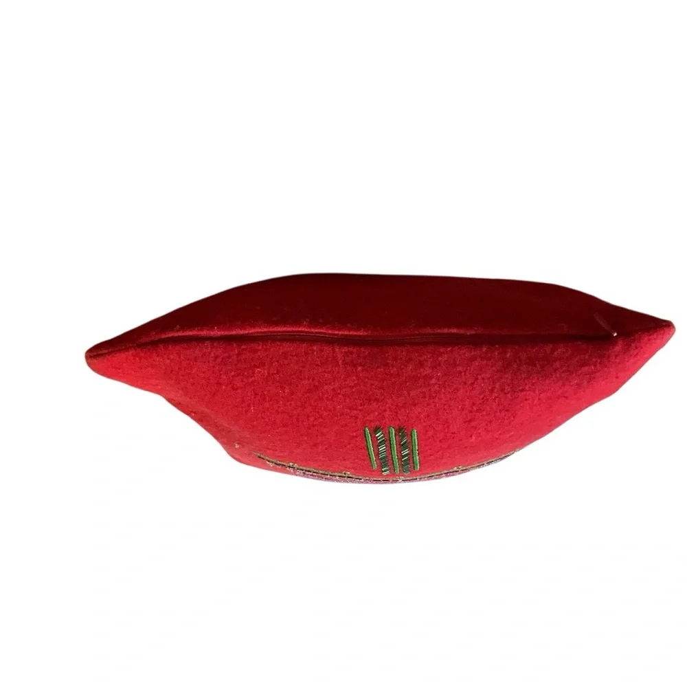 Crate & Barrel Twinkle Red Holiday Pillow With a Beaded Tree Design
